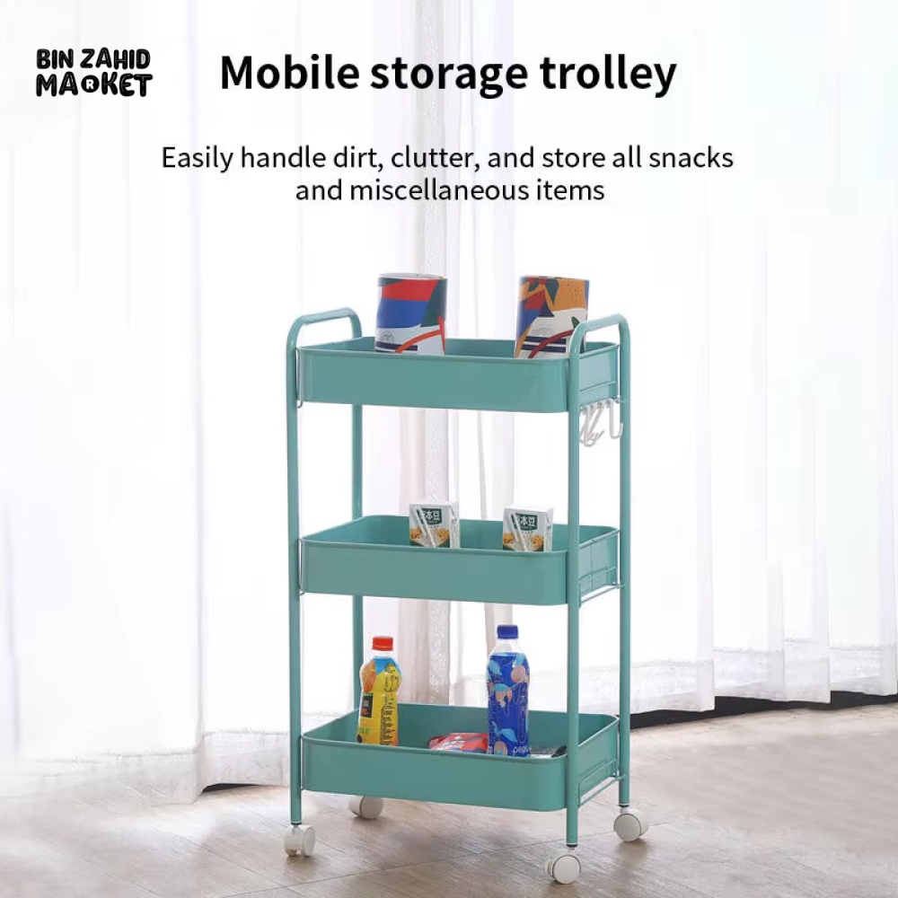 LUXURY SPACE-SAVING ROLLING RACK – 3-TIER SLIDE-OUT TROLLEY FOR KITCHEN BATH & LAUNDRY