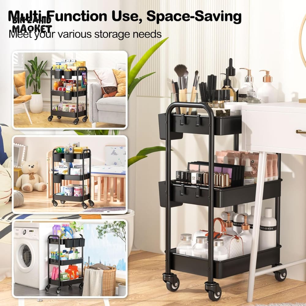 LUXURY SPACE-SAVING ROLLING RACK – 3-TIER SLIDE-OUT TROLLEY FOR KITCHEN BATH & LAUNDRY