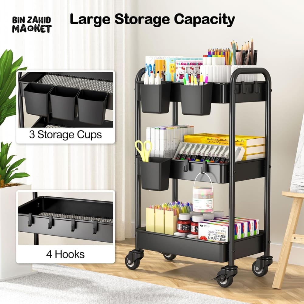 LUXURY SPACE-SAVING ROLLING RACK – 3-TIER SLIDE-OUT TROLLEY FOR KITCHEN BATH & LAUNDRY