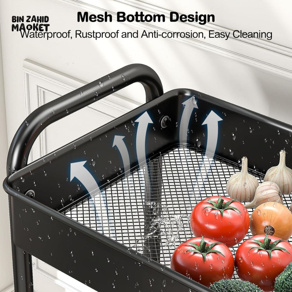 LUXURY SPACE-SAVING ROLLING RACK – 3-TIER SLIDE-OUT TROLLEY FOR KITCHEN BATH & LAUNDRY