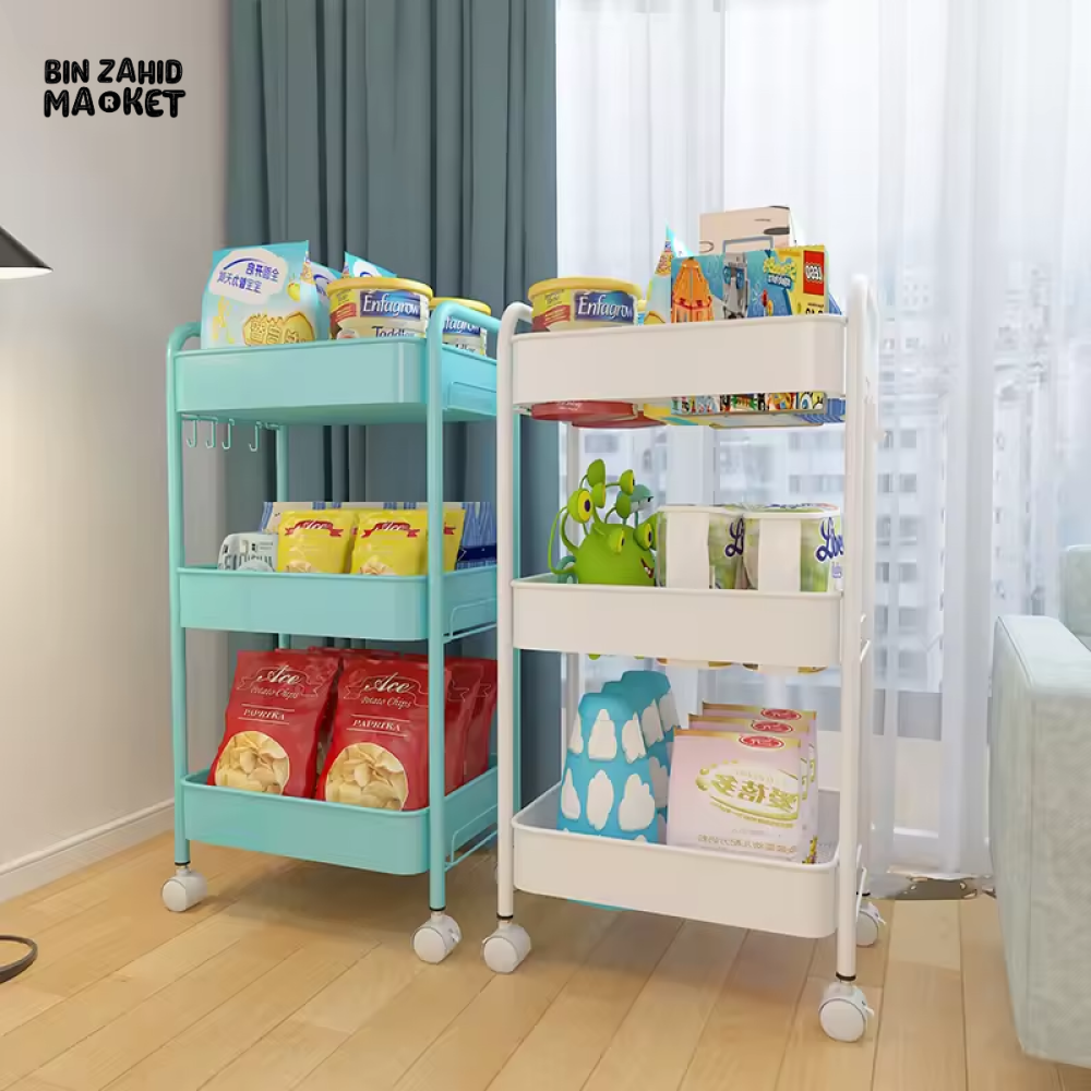 LUXURY SPACE-SAVING ROLLING RACK – 3-TIER SLIDE-OUT TROLLEY FOR KITCHEN BATH & LAUNDRY