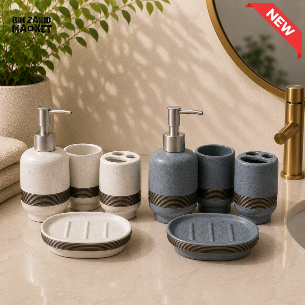 LUXURY SPECKLED CERAMIC 4-PIECE BATHROOM ACCESSORY SET