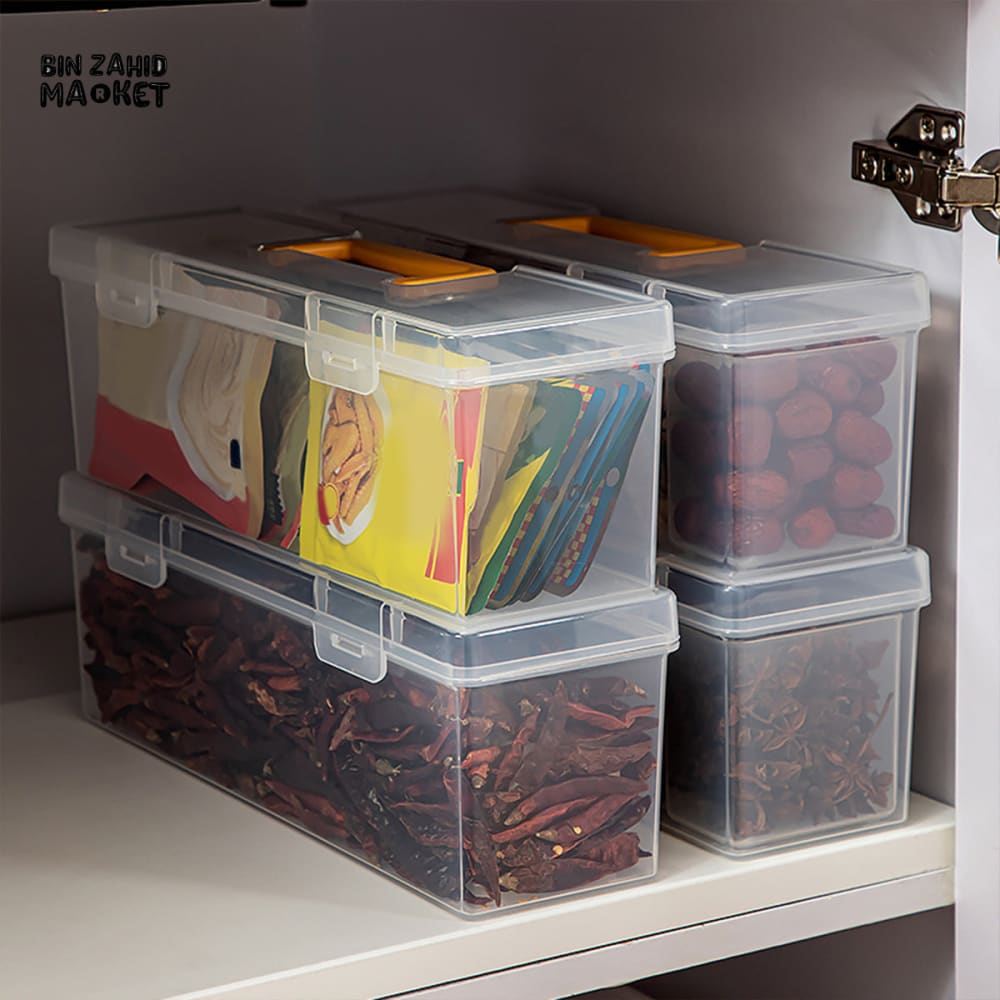LUXURY SPICE STORAGE BOX WITH LID – TRANSPARENT ORGANIZER FOR KITCHEN HERBS & DRY ITEMS