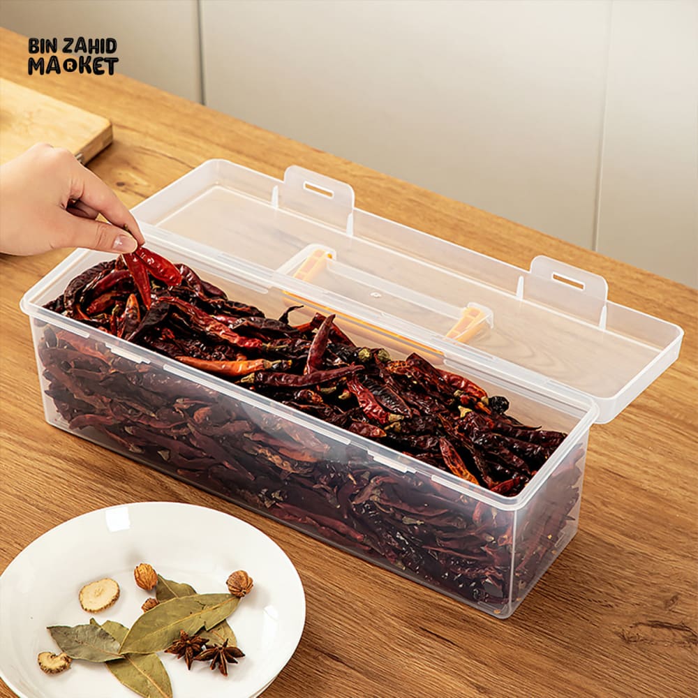 LUXURY SPICE STORAGE BOX WITH LID – TRANSPARENT ORGANIZER FOR KITCHEN HERBS & DRY ITEMS
