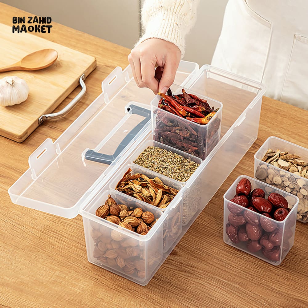 LUXURY SPICE STORAGE BOX WITH LID – TRANSPARENT ORGANIZER FOR KITCHEN HERBS & DRY ITEMS