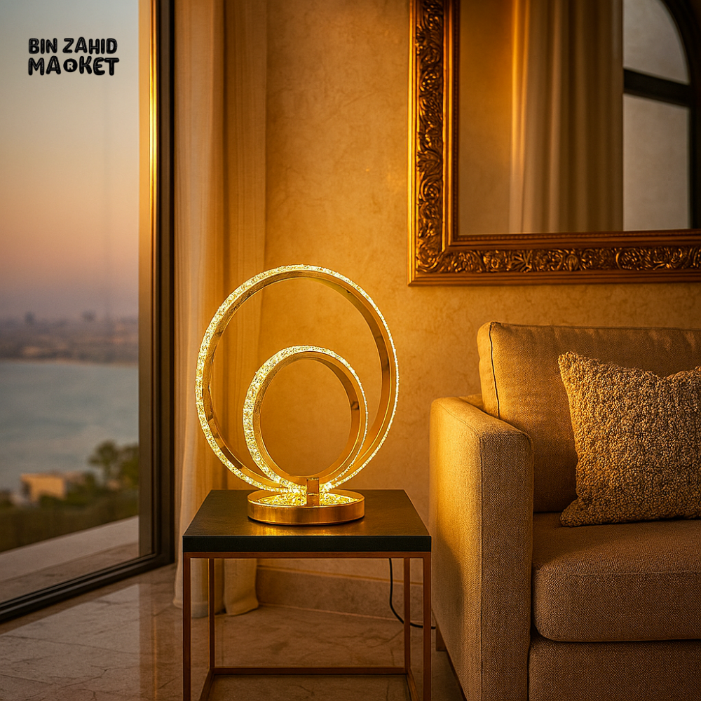 LUXURY SPIRAL CRYSTAL LED TABLE LAMP – MODERN GOLD AMBIENT LIGHT