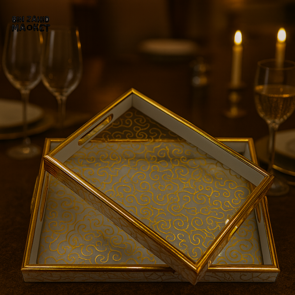 LUXURY SWIRL PATTERN GLASS TRAYS – RECTANGULAR 2-PIECE SET