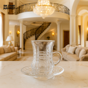 LUXURY TURKISH TEA CUP WITH SAUCER 6 PIECE 130ML – CRYSTAL GLASS SET FOR VILLA DINING ELEGANCE TCF420B/L12