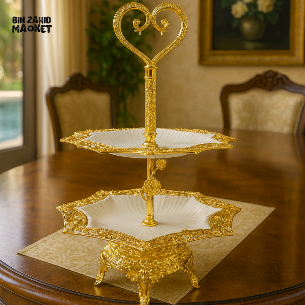 LUXURY TWO TIER GOLDEN SERVING STAND