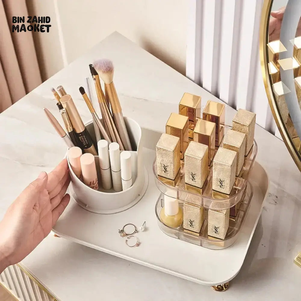 LUXURY VANITY ROTATING COSMETIC ORGANIZER – BRUSH & LIPSTICK HOLDER