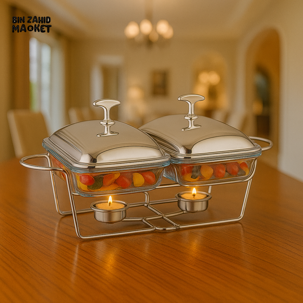 LUXURY VILLA RECTANGULAR 2-IN-1 BUFFET BURNER DISH WITH STAINLESS STEEL STAND - EB-1444
