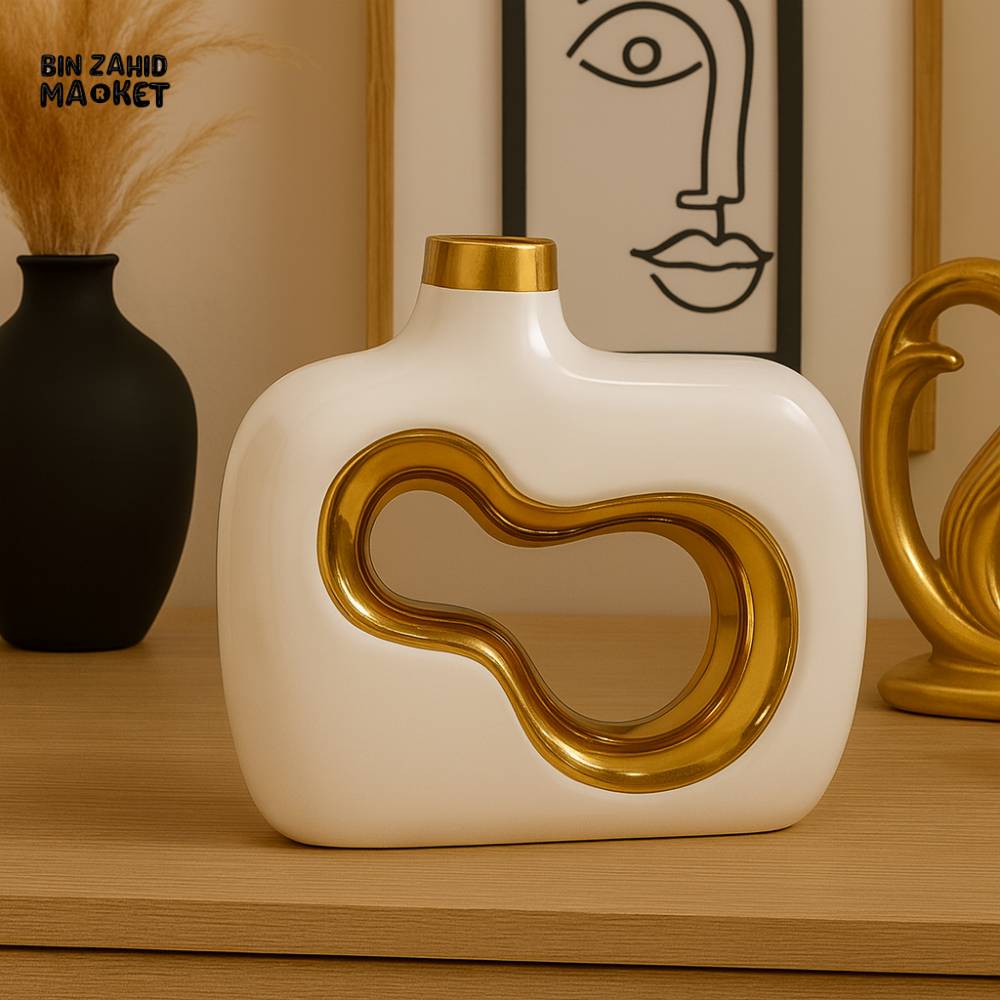 LUXURY WHITE AND GOLD ABSTRACT DECORATIVE VASE FOR VILLA INTERIOR - YT443C