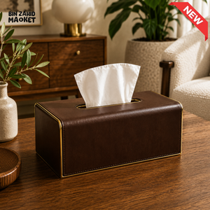 LUXURY WOOD & LEATHER TABLETOP TISSUE BOX HOLDER - ESPRESSO BROWN