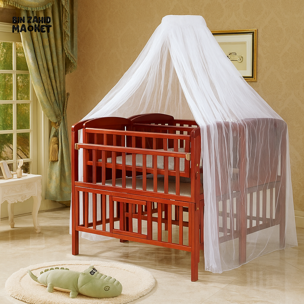 LUXURY WOODEN BABY COT WITH MOSQUITO NET