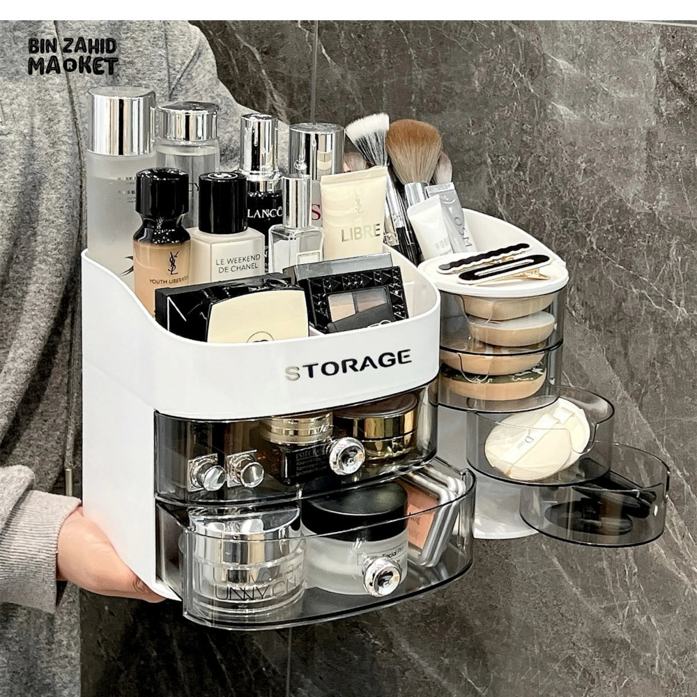 MAKEUP ORGANIZER WITH DRAWER & BRUSH HOLDER VANITY STORAGE FOR SPONGES LIPSTICKS & COSMETICS