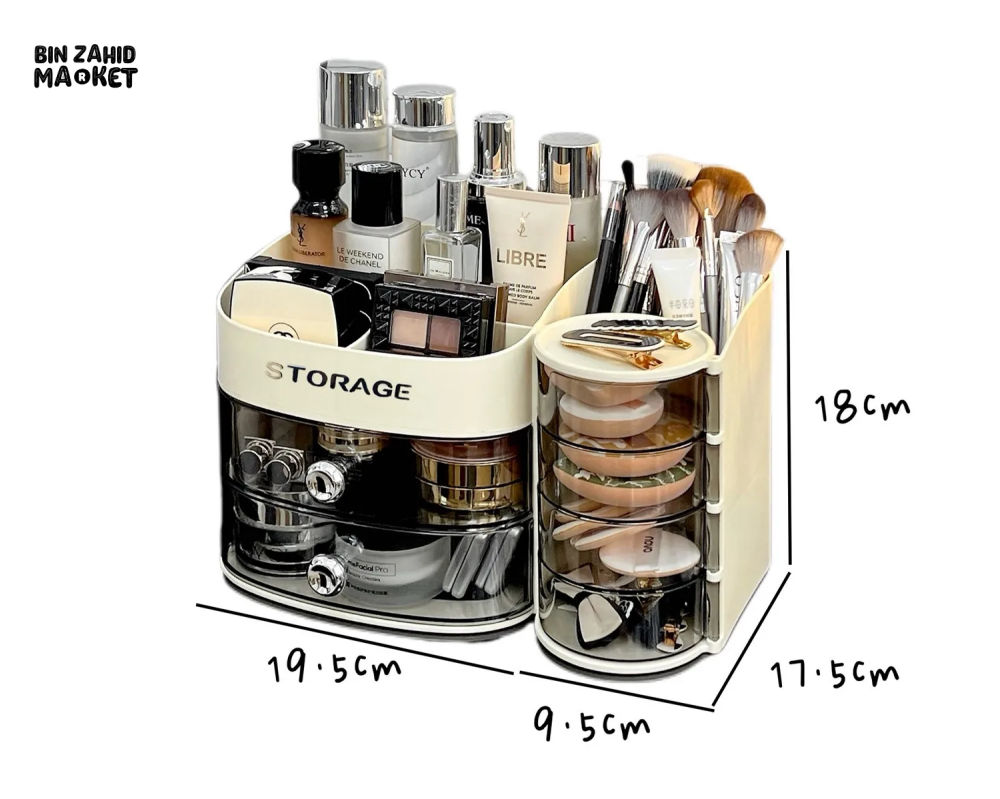 MAKEUP ORGANIZER WITH DRAWER & BRUSH HOLDER VANITY STORAGE FOR SPONGES LIPSTICKS & COSMETICS