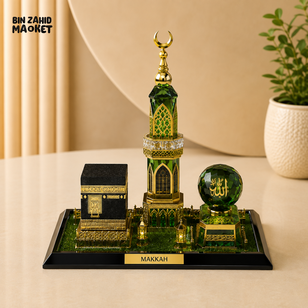 MAKKAH KAABA MINARET & ALLAH CRYSTAL ORB DECORATIVE DISPLAY