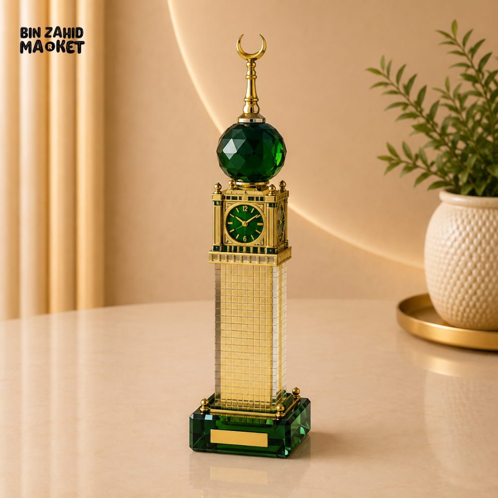 MAKKAH ROYAL CLOCK TOWER GREEN CRYSTAL DECORATIVE ORNAMENT