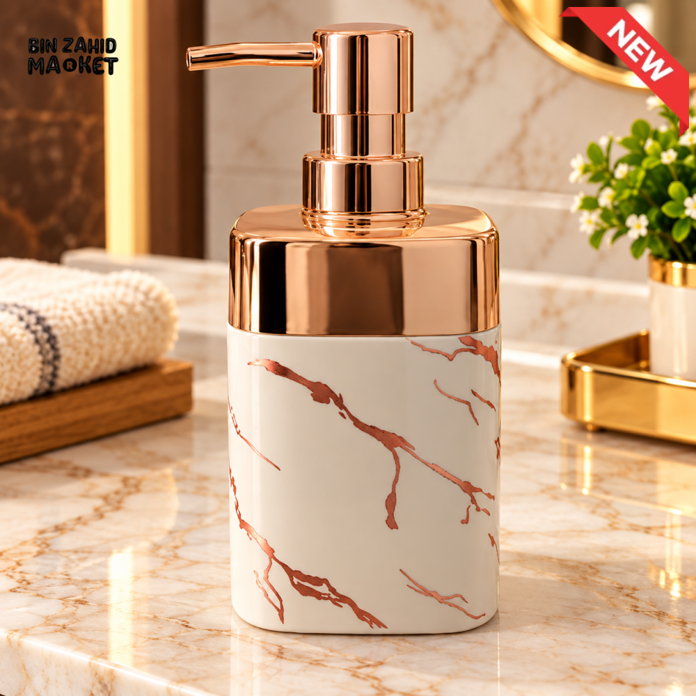 MARBLE DESIGN LIQUID SOAP DISPENSER WITH ROSE GOLD PUMP - Soap Dispensers