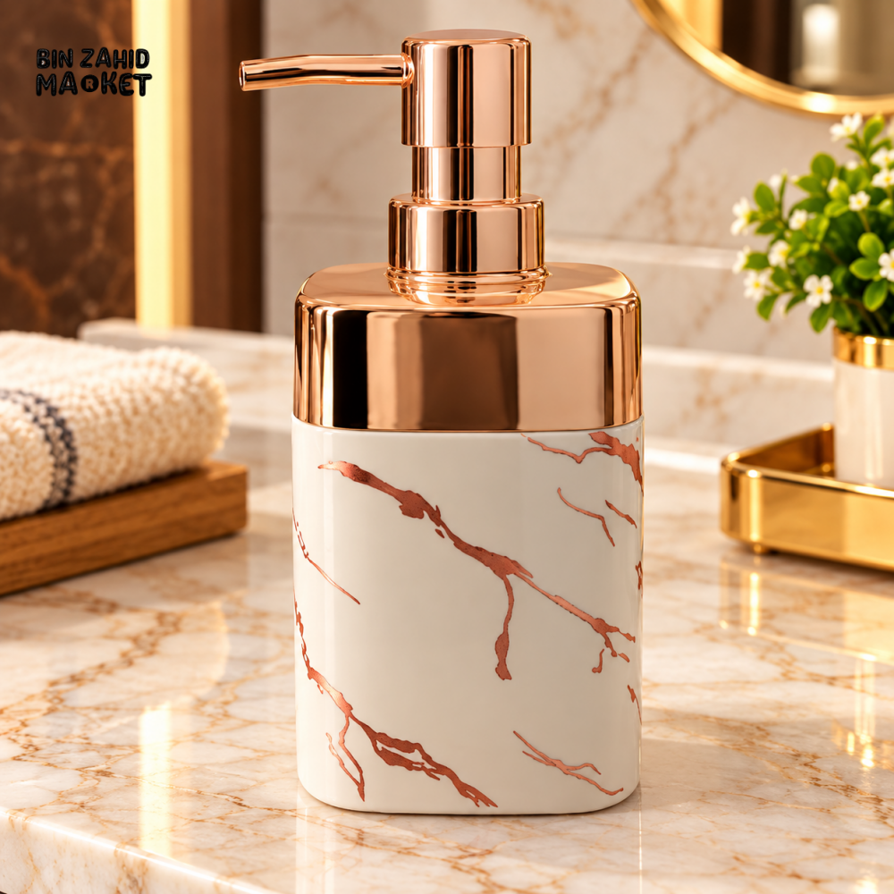 MARBLE DESIGN LIQUID SOAP DISPENSER WITH ROSE GOLD PUMP - Soap Dispensers