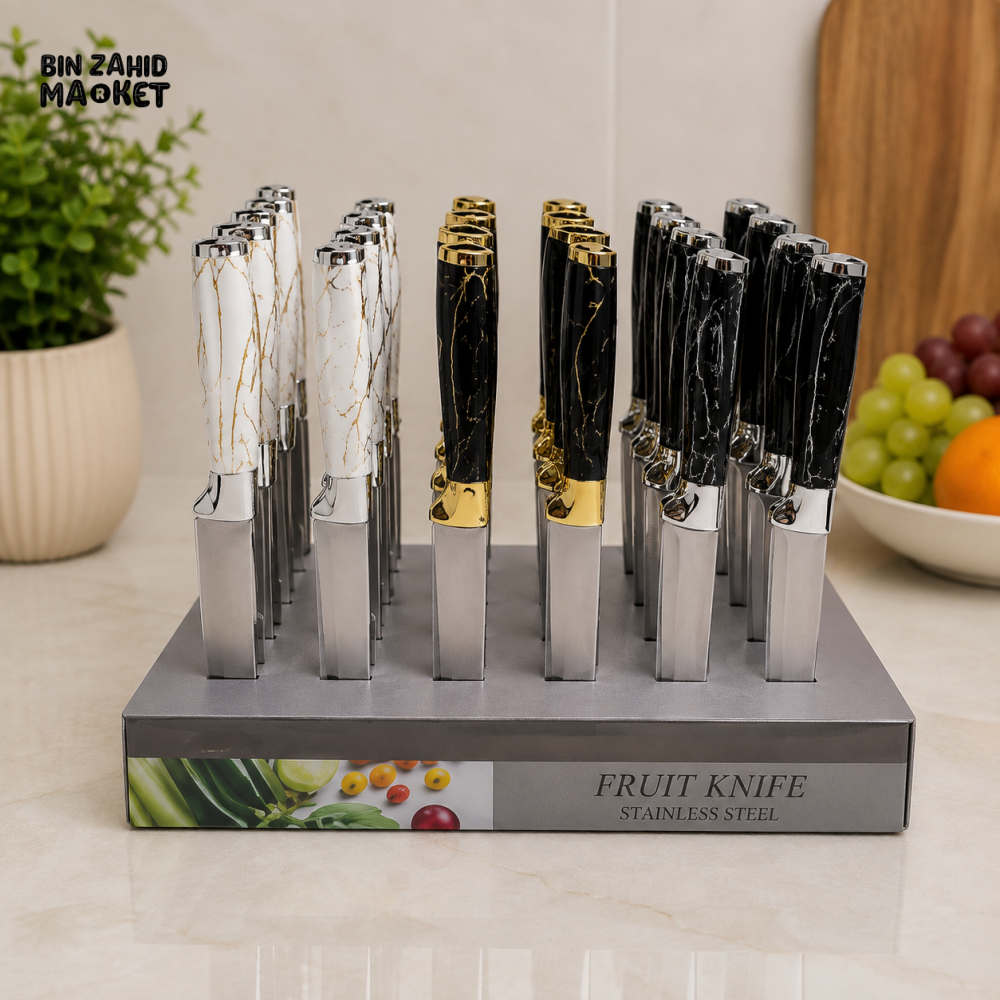 MARBLE DESIGN STAINLESS STEEL FRUIT KNIFE SET WITH DISPLAY STAND