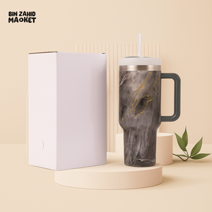 MARBLE TEXTURE TUMBLER 40 OZ– PREMIUM STAINLESS STEEL VACUUM INSULATED TRAVEL CUP WITH HANDLE FOR HOT & COLD DRINKS - BLACK