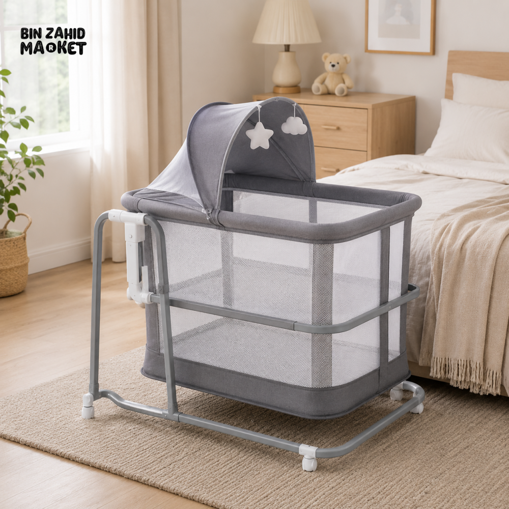 MASTELA 3-IN-1 BEDSIDE BABY BASSINET - GREY