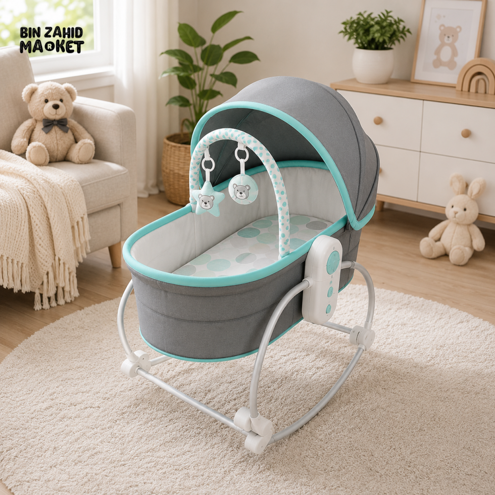 MASTELA 5 IN 1 LUXURY BABY BASSINET & ROCKING CRADLE - GREY