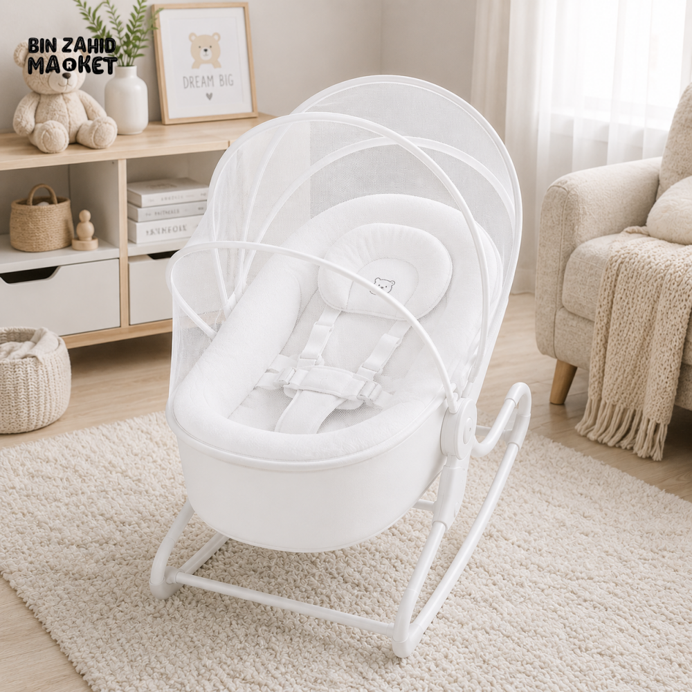 MASTELA BABY ROCKER WITH MOSQUITO NET - WHITE