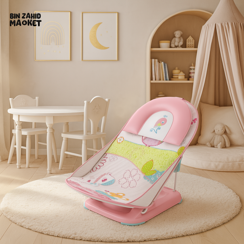 MASTELA DELUXE BABY BATHER WHALE PRINT FOLDABLE INFANT BATH SEAT - PINK