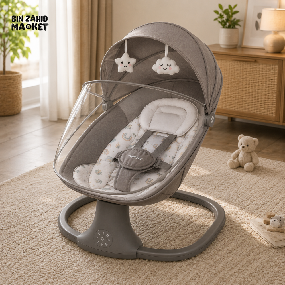 MASTELA ELECTRIC BABY ROCKER WITH MOSQUITO NET - GREY