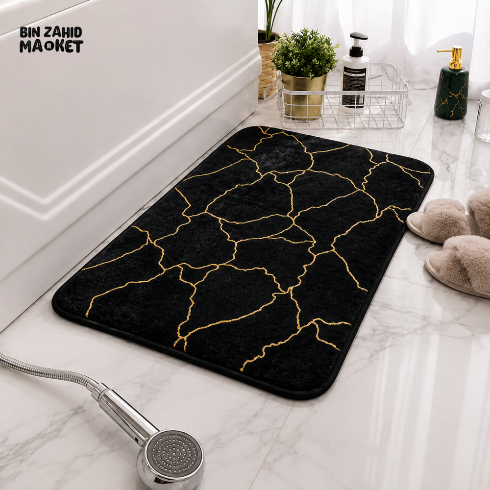 MATRUGS BLACK GOLD CRACK PATTERN NON-SLIP BATH MAT - 24 LENGHT / 16 INCHES - Door Mats
