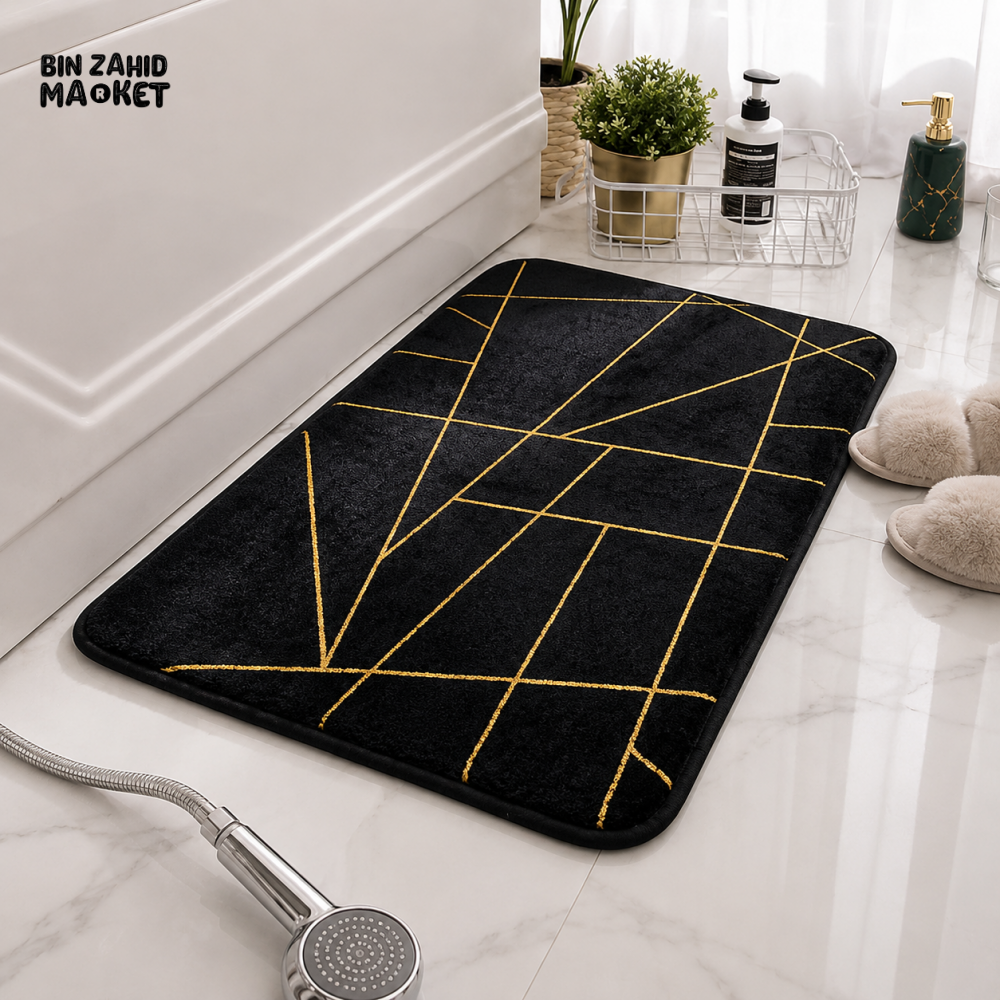 MATRUGS BLACK GOLD GEOMETRIC NON-SLIP BATH MAT - 24 LENGHT / 16 INCHES - Door Mats