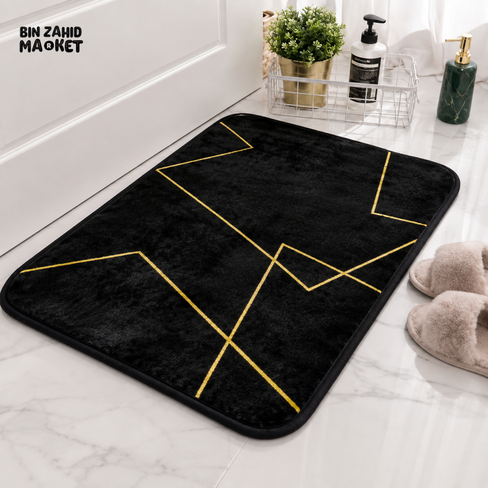 MATRUGS BLACK & GOLD GEOMETRIC NON-SLIP FLOOR MAT - 24 LENGHT / 16 INCHES - Door Mats