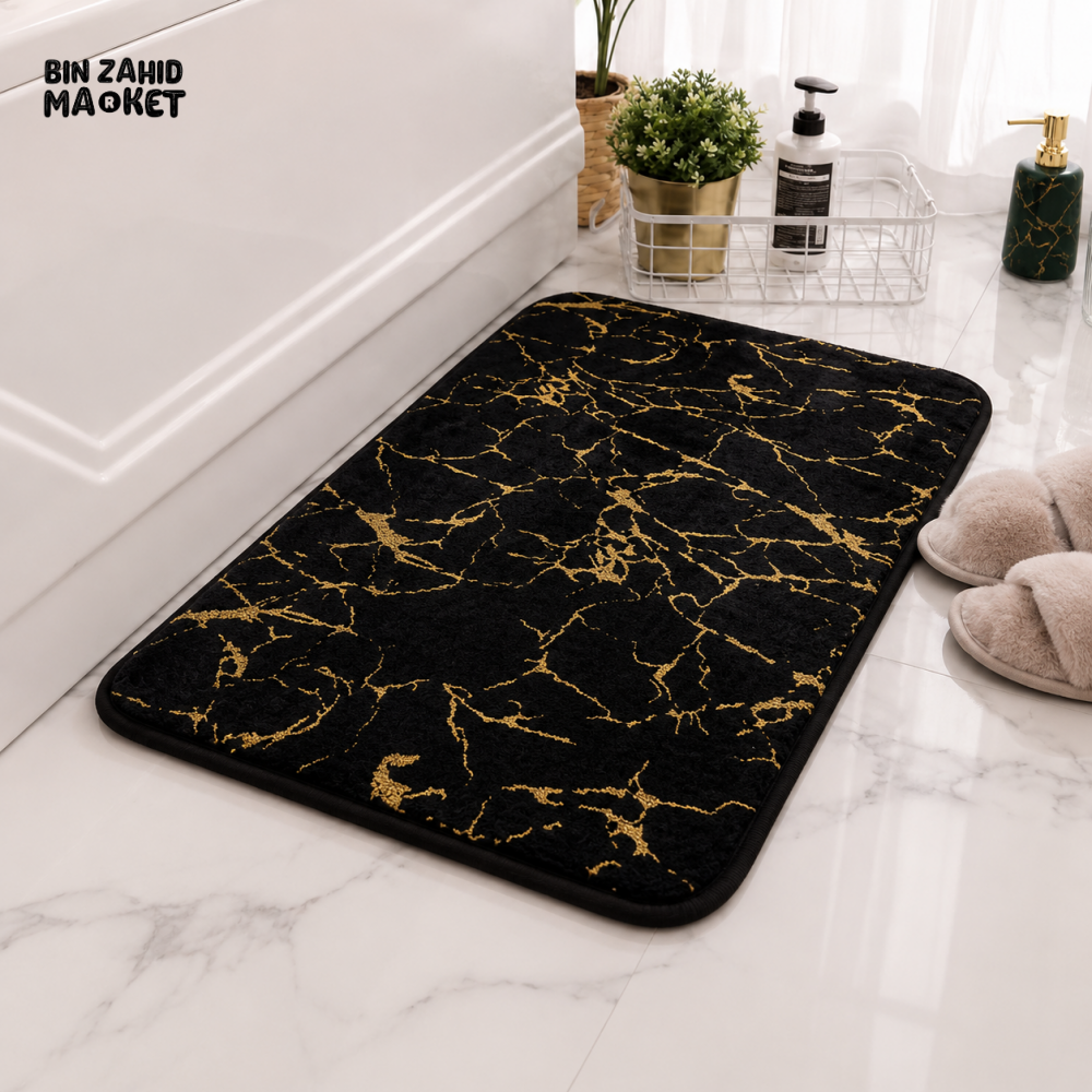 MATRUGS BLACK GOLD MARBLE NON-SLIP BATH MAT - 24 LENGHT / 16 INCHES - Door Mats