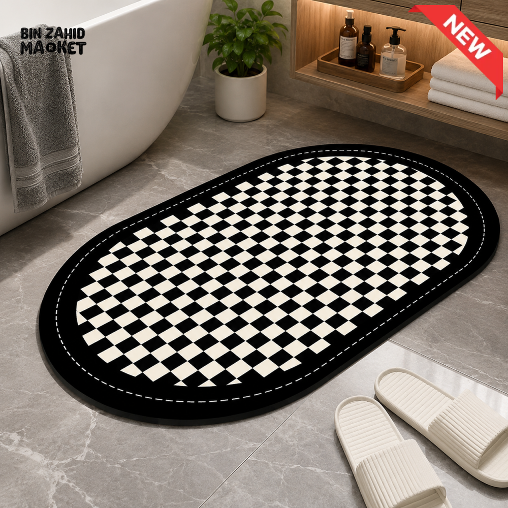 MATRUGS CHECKERED OVAL BATHROOM FLOOR MAT