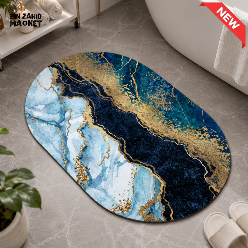MATRUGS LUXURY OVAL MARBLE DESIGN BATHROOM FLOOR MAT - 2ft × 1.25ft
