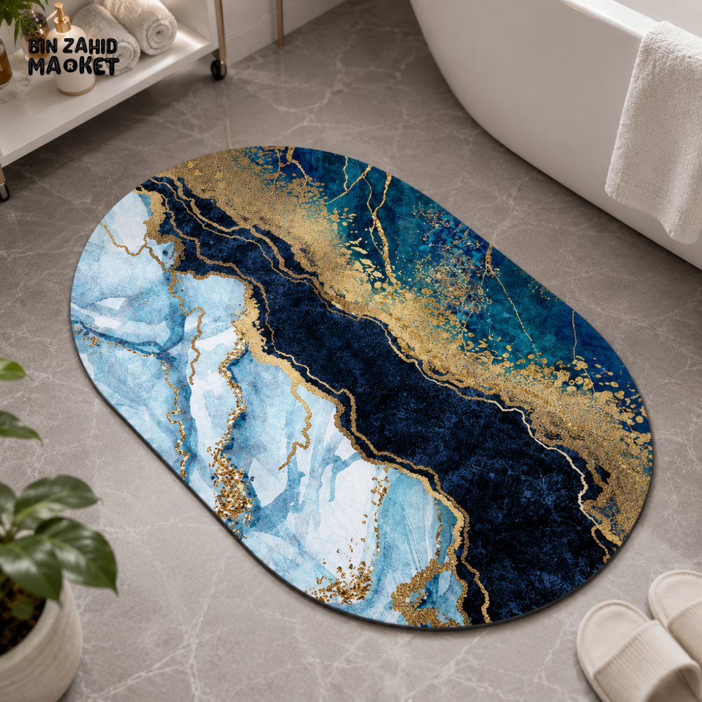 MATRUGS LUXURY OVAL MARBLE DESIGN BATHROOM FLOOR MAT - 2ft × 1.25ft