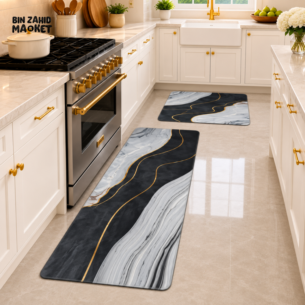 MATRUGS MARBLE DESIGN KITCHEN FLOOR MAT SET - MEDIUM - 4 Length / 1.25 Ft - Door Mats