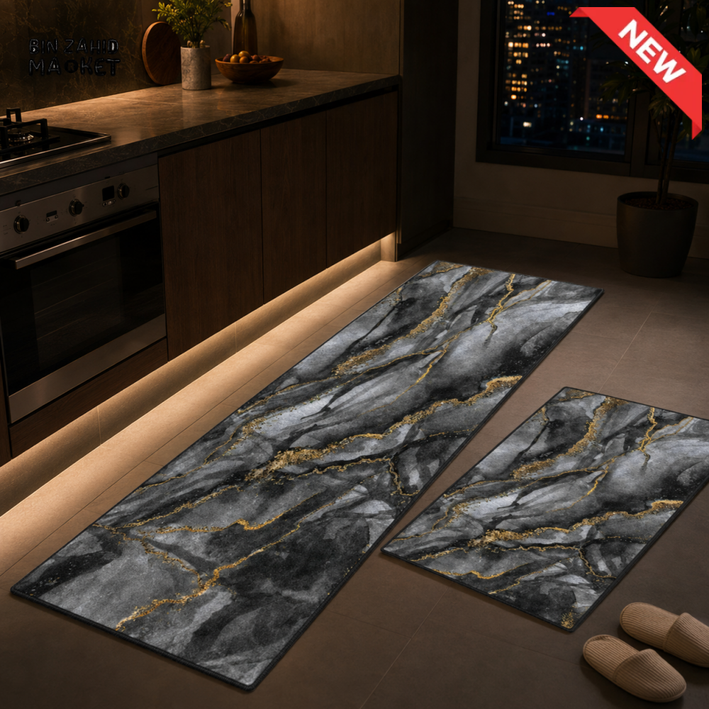 MATRUGS MARBLE PRINT KITCHEN FLOOR MAT SET - MEDIUM - 4 Length / 1.25 Ft