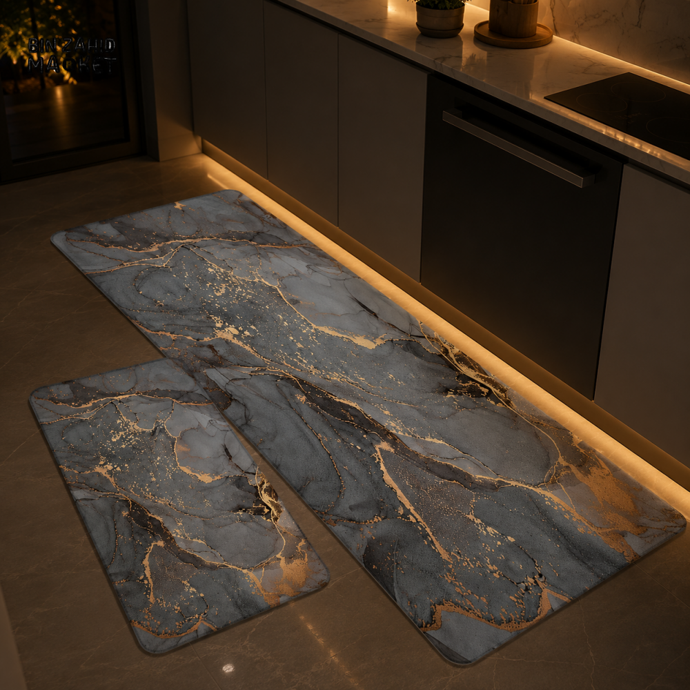 MATRUGS MARBLE PRINT KITCHEN FLOOR MAT SET - MEDIUM - 4 Length / 1.25 Ft