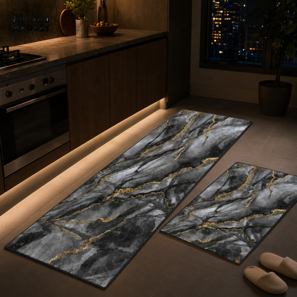 MATRUGS MARBLE PRINT KITCHEN FLOOR MAT SET - MEDIUM - 4 Length / 1.25 Ft