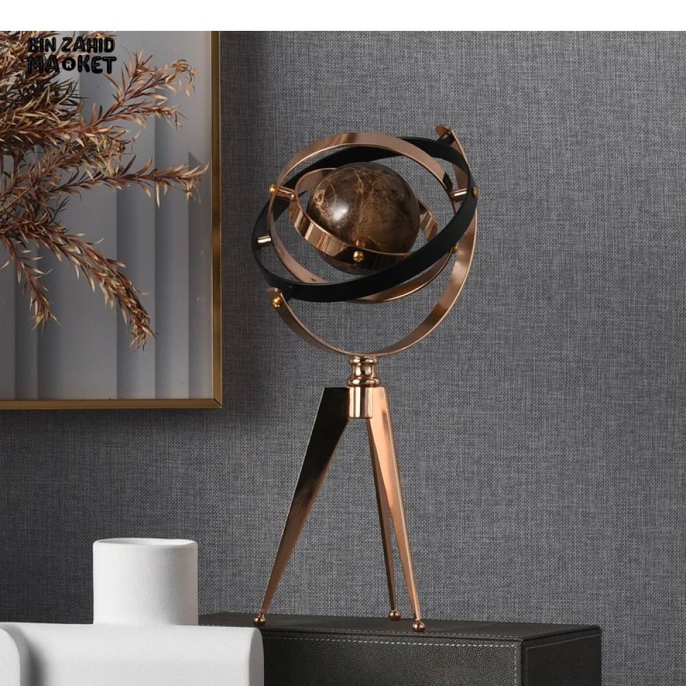 METAL GLOBE CUTOUT MARBLE SPINNER DECORATIVE FIGURINE
