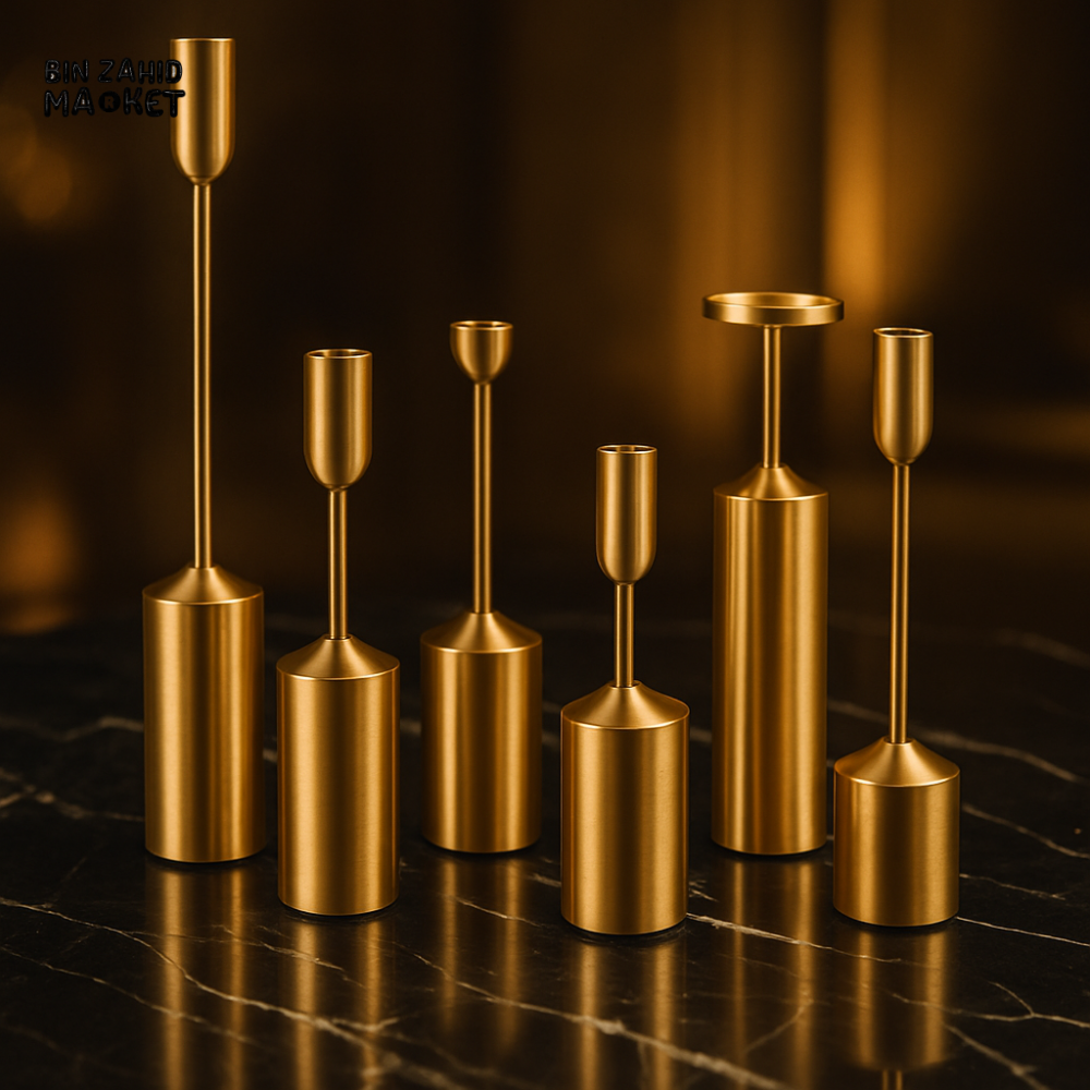 METAL GOLDEN CANDLE HOLDER 6 PIECES SET – LUXURY DECORATIVE CANDLE STANDS FOR HOME & EVENTS