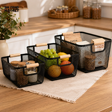 METAL STORAGE ORGANIZER BASKET SET WITH HANDLES
