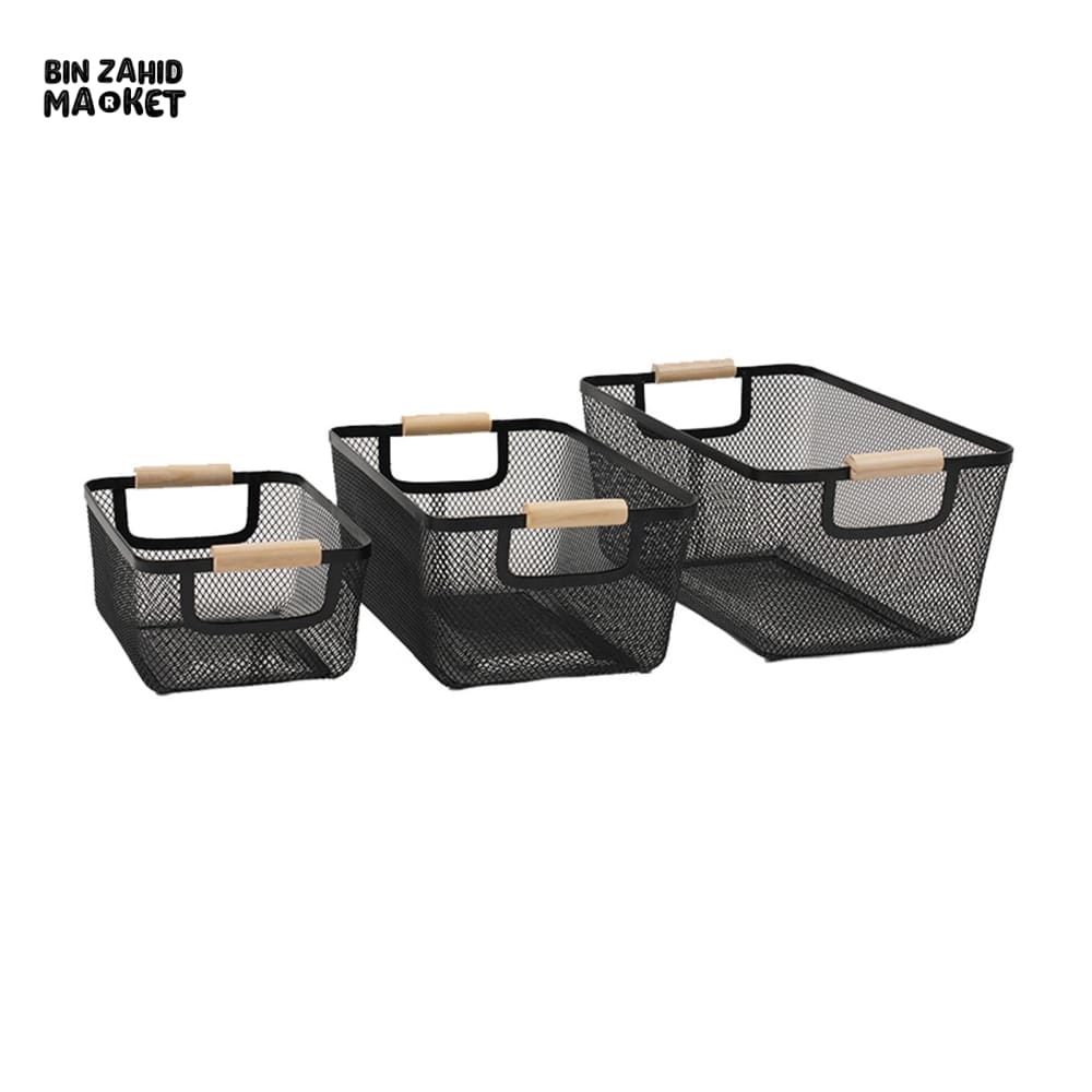 METAL STORAGE ORGANIZER BASKET SET WITH HANDLES