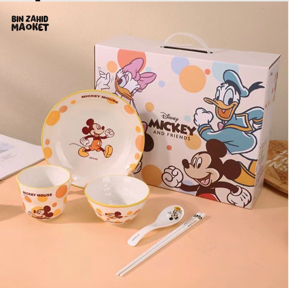 MICKEY & FRIENDS POLKA DOT SERIES KIDS CERAMIC DINNERWARE GIFT SET 5 PIECES - MICKEY
