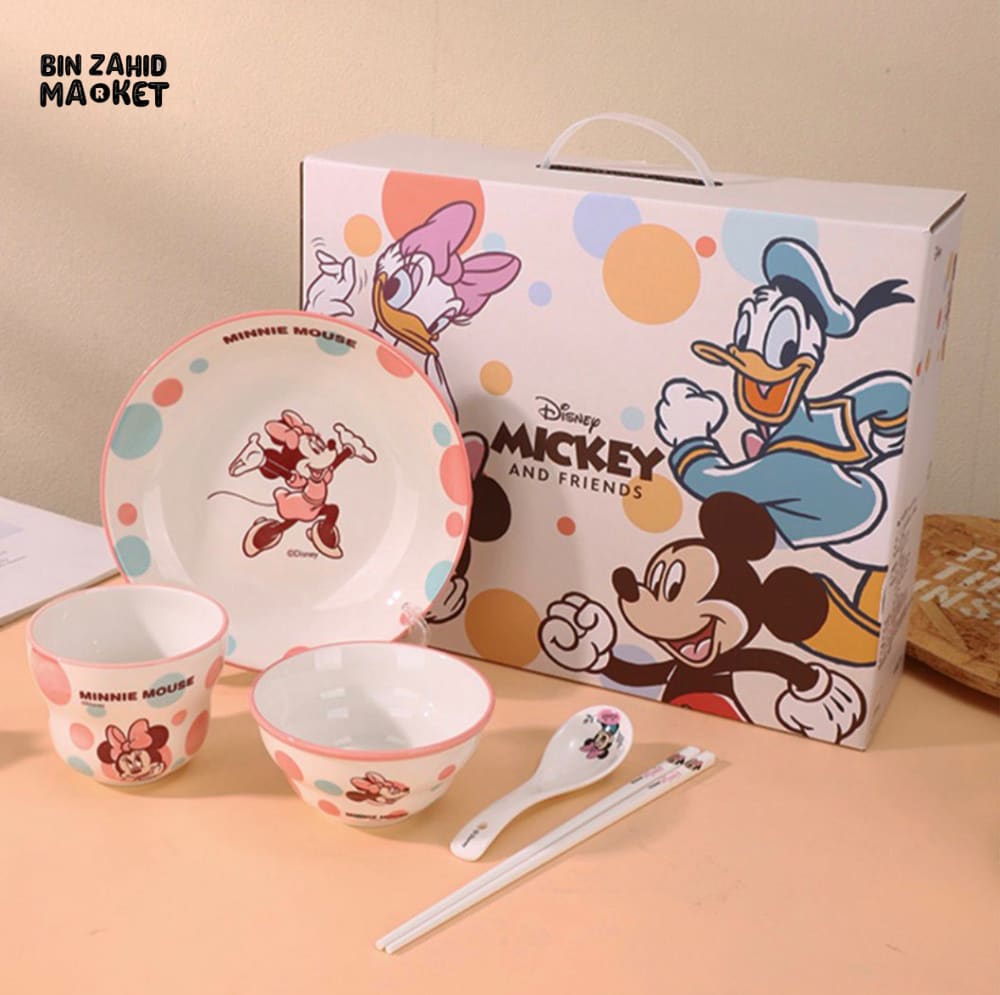 MICKEY & FRIENDS POLKA DOT SERIES KIDS CERAMIC DINNERWARE GIFT SET 5 PIECES - MINNIE