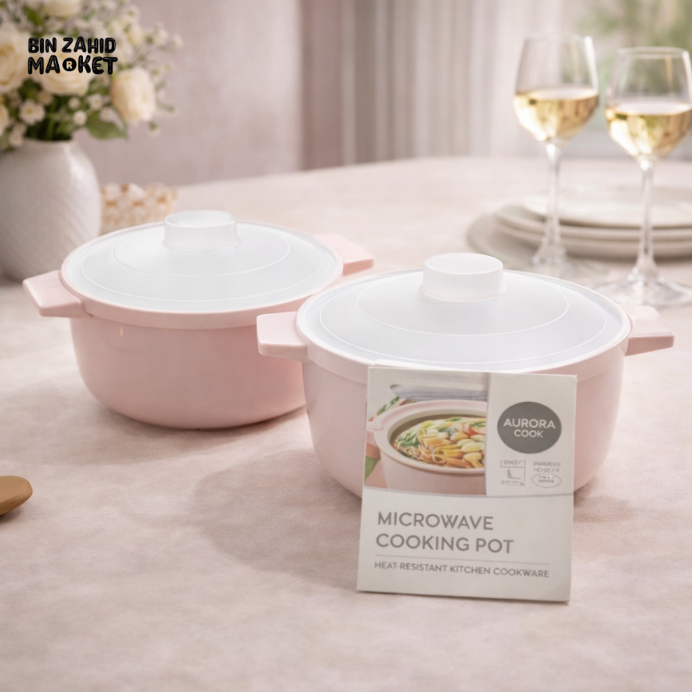 MICROWAVE PLASTIC COOKING POT WITH LID 2 PIECES SET – HEAT-RESISTANT SOUP & NOODLE BOWL FOR QUICK MEALS