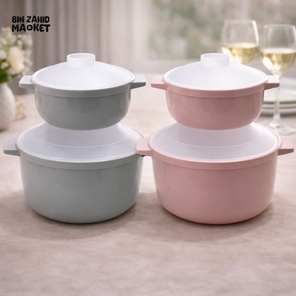 MICROWAVE PLASTIC COOKING POT WITH LID 2 PIECES SET – HEAT-RESISTANT SOUP & NOODLE BOWL FOR QUICK MEALS